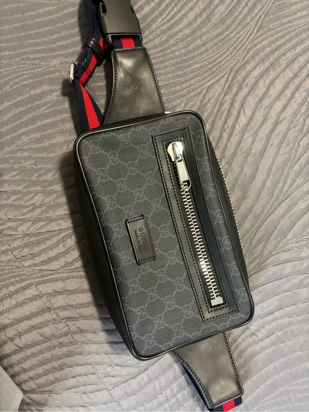Gucci Black & Red Web Stripe GG Supreme Belt Bag